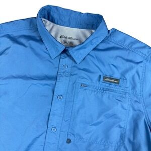 Eddie Bauer Mens XXL Blue Ripstop Short Sleeve Ventilated Fishing Hiking Shirt